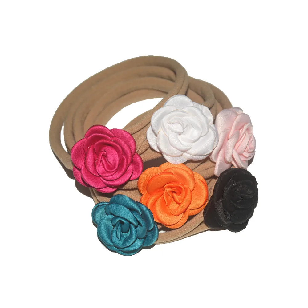 

60Pcs/Lot, New Satin Rosette Elastic Nylon Baby Headband,Floral Hairbands For Girls,Newborn Children Hairtie Hair Accessories