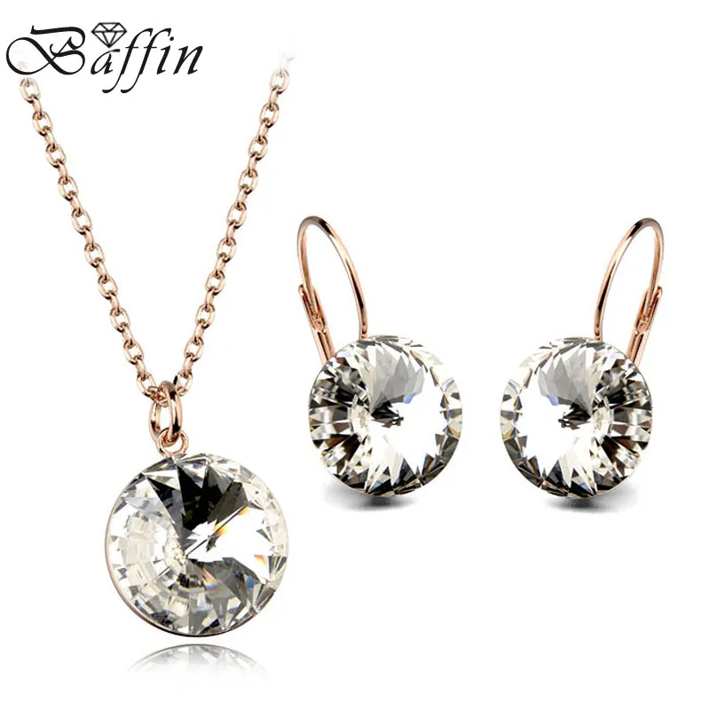 BAFFIN оригинальные кристаллы от Swarovski Bella Ювелирные наборы круглый кулон ожерелья пирсинг серьги для женщин свадебный подарок - Окраска металла: Crystal Gold Plated