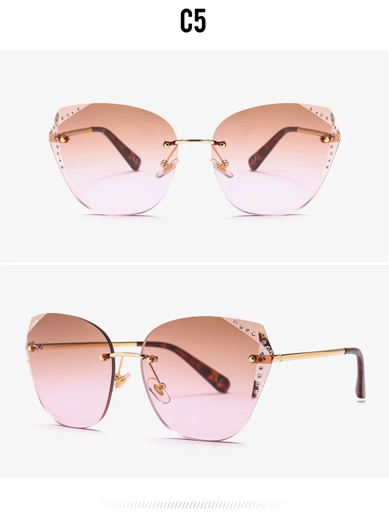 TAOTAOQI Luxury Cat Eye Sunglasses Women Designer Brand Fashion Rimless Rhinestone Sun Glasses Female UV400 Vintage Eyewear
