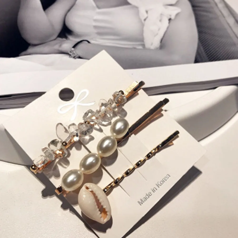 3 5pcs/set New Marine Style Metal Gold Shell Conch Pearl Hairpins Hair Clips for Women Hairgrip Beach Hair Accessories - Цвет: 3