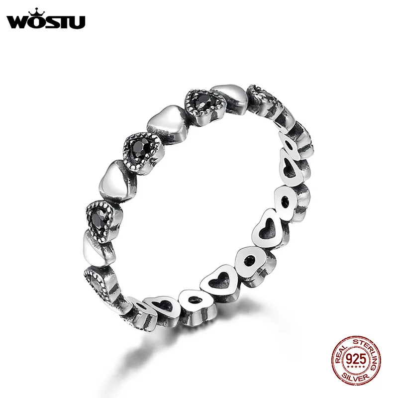 Женское кольцо с сердечком WOSTU модное Оригинальное из 100% стерлингового серебра 925