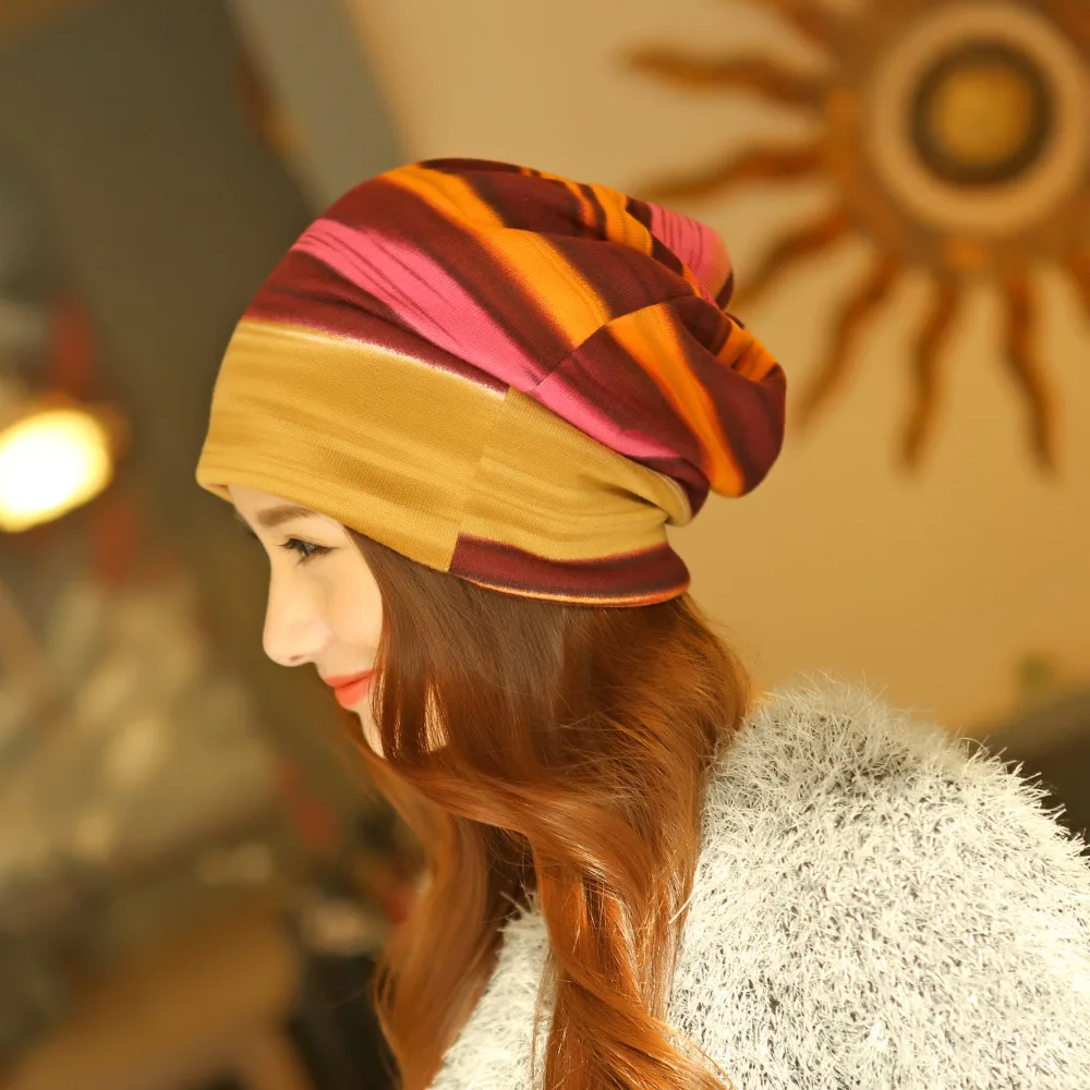 Winter Hip-Hop Hat &ampScarf Multifunction Women Knitted Lady Skullies Piles Striped Cap Fashion Beanies For | Аксессуары для