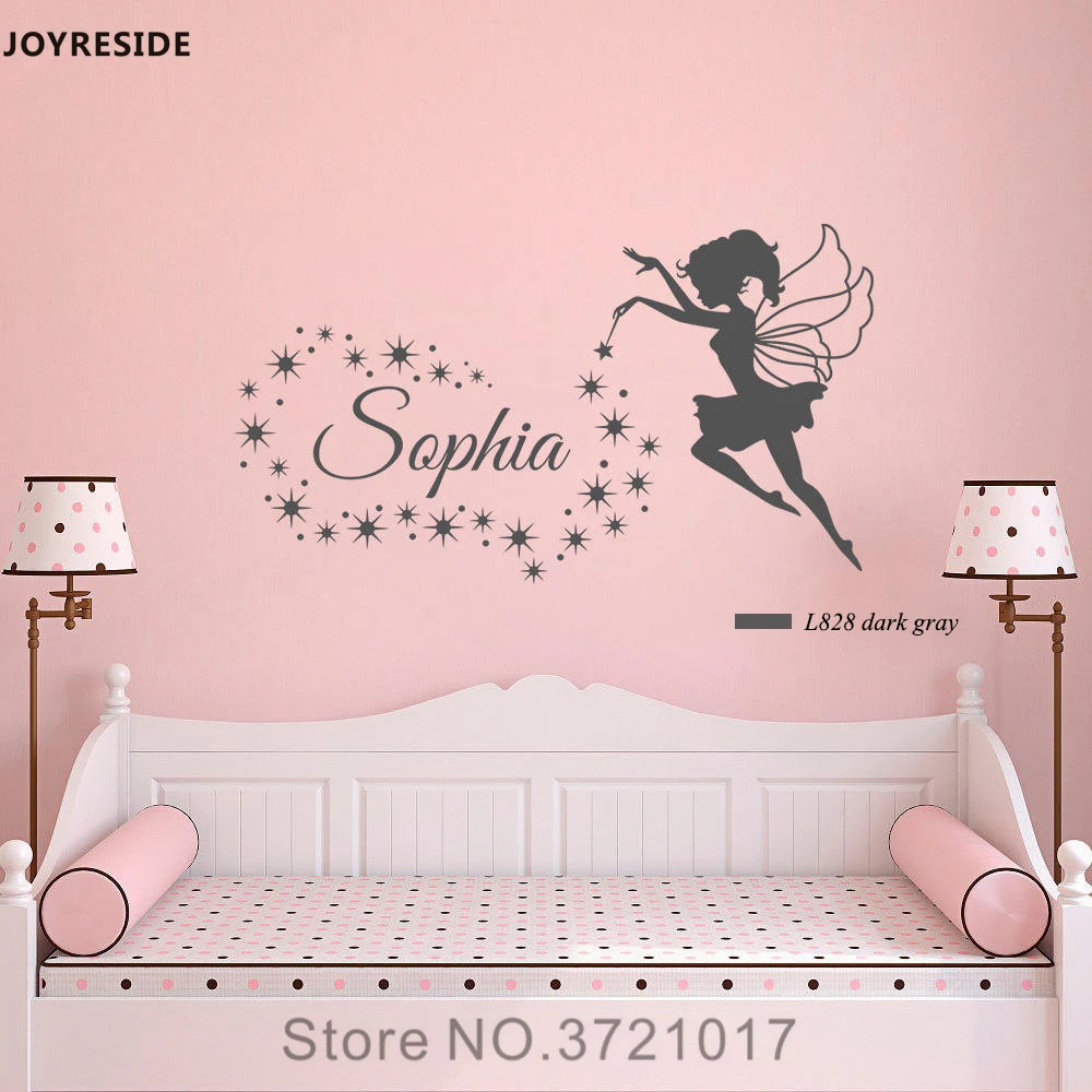 

JOYRESIDE Fairy Stars Wall Decal Vinyl Sticker Personalized Custom Name Nursery Girls Baby Kids Child Bedroom Decoration XY060