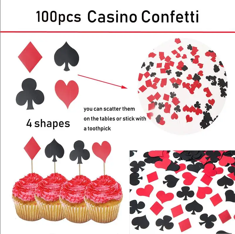 confetti Вечерние украшения казино красные/черные/белые/майларовые воздушные шары для Лас-Вегаса вечерние украшения казино тематическая вечеринка на день рождения ночь - Цвет: confetti