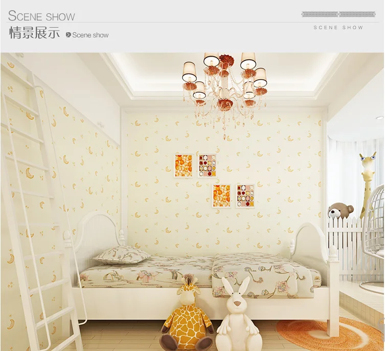 Children's room wallpapers for kids boy girl blue starry sky moon cartoon non-woven wall paper bedroom warm color household deco