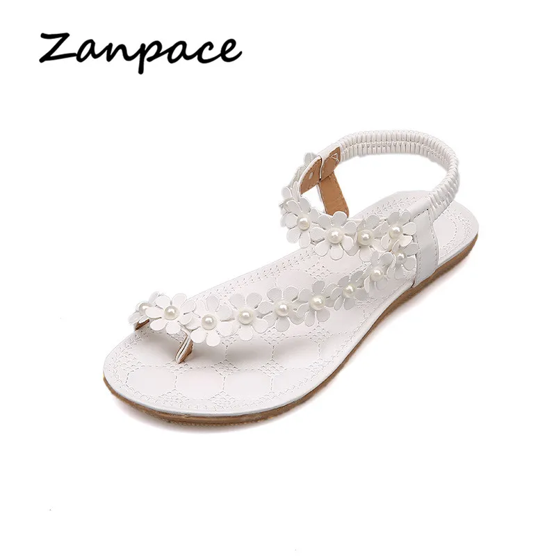 Сандалии ZANPACE женские с искусственным жемчугом Повседневная пляжная обувь без