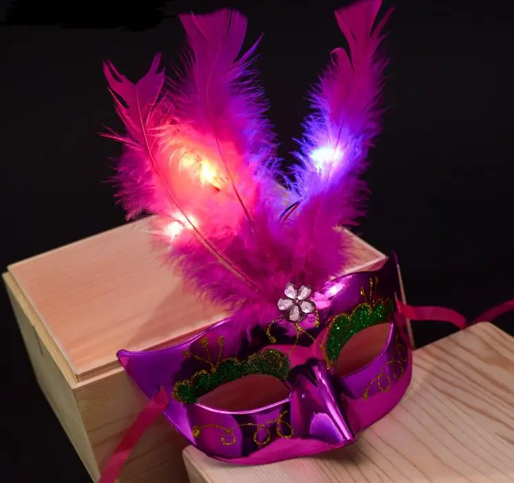 Красивый светящиеся маски Мини светодиодный перо маскарадные на Хэллоуин
