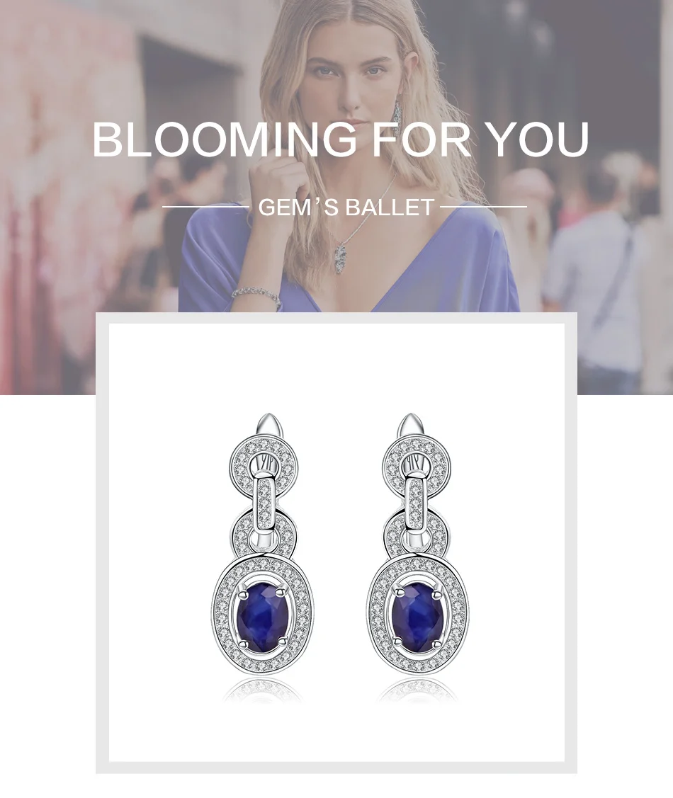 GEM'S BALLET 1.89Ct Натуральный Синий сапфир Винтажные серьги 925 пробы серебряные овальные серьги-гвоздики для женщин Свадебные ювелирные изделия