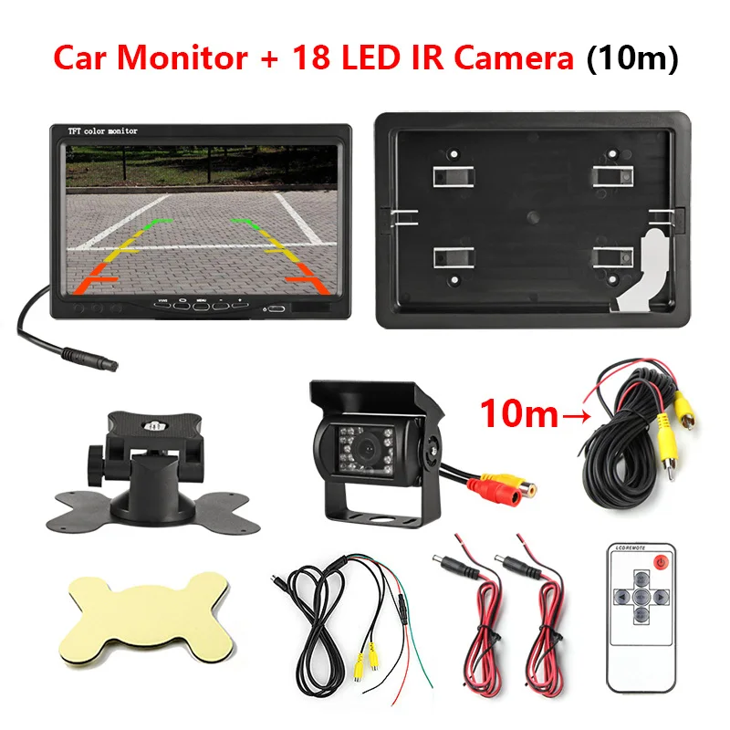 With rear camera 10m Jansite 7 дюймов TFT ЖК-монитор автомобиля беспроводная версия HD дисплей камера помощь обратного хода камера система упаковки 18IR светодиодный камера - Цвет: With rear camera 10m