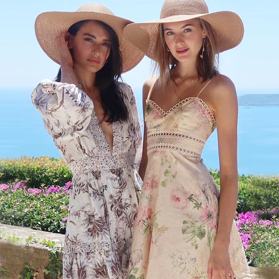 Женское платье с цветочным принтом TEELYNN Boho винтажное хлопковое v образным вырезом