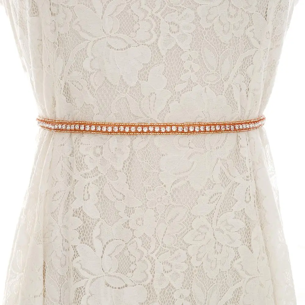 Розовое золото тонкий пояс свадебные ленты Пояски пояса хрустальные стразы