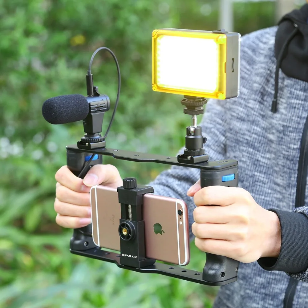 PULUZ прямая трансляция смартфон клетка видео Риг кино запись Ручка Стабилизатор кронштейн для iPhone, Galaxy, huawei, Xiaomi