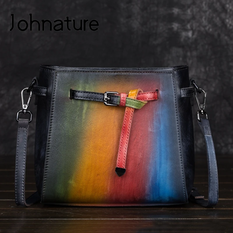 Женские сумки ручной работы Johnature из натуральной воловьей кожи в стиле ретро