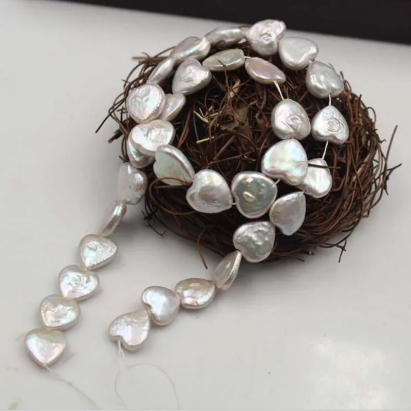 Promotion 12MM 10Pcs Flat Heart Baroque AA Natural Freshwater Pearl Strand Bead Earring Charms Jewelry Loose Beads