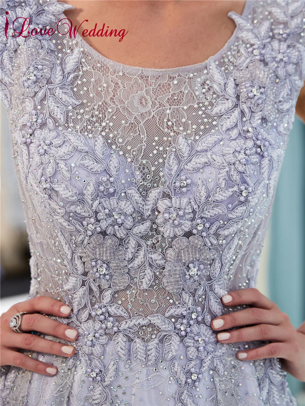 ILoveWedding Robe de soiree 2018 вечернее платье сиреневое кружевное с аппликацией из бисера