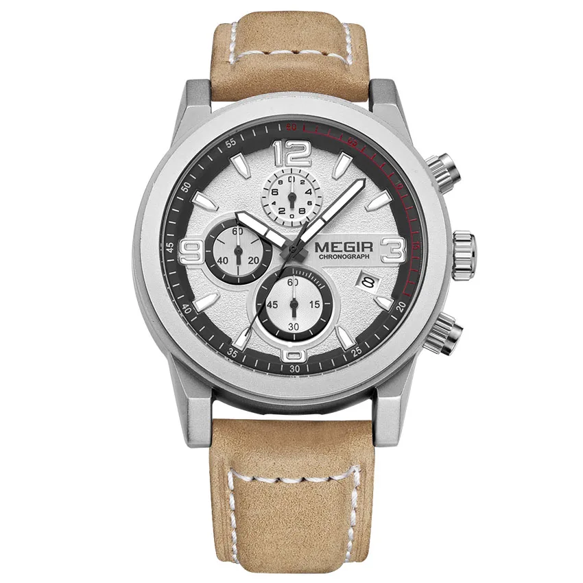 Megir мужские часы лучший бренд Роскошный кожаный Хронограф Спортивные наручные