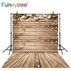 Фон Funnytree для свадебной фотосъемки с изображением деревянной доски лепестков цветов в винтажном стиле