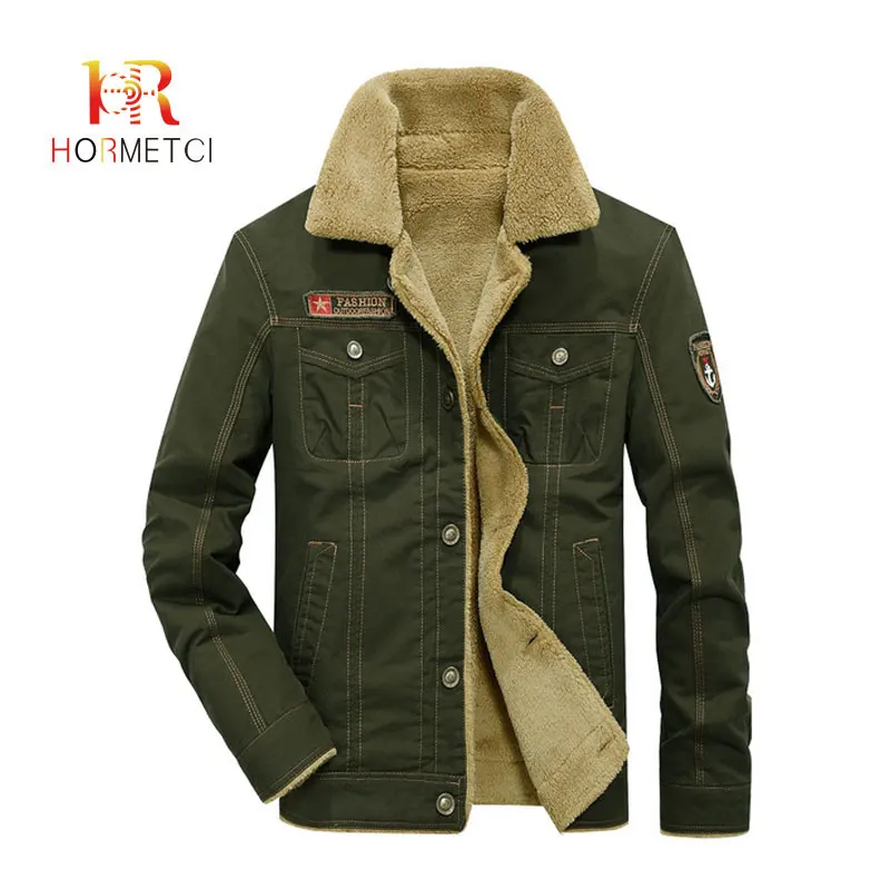 HORMETCI Осень Зима плюс бархатные толстые теплые мужские куртки в военном стиле