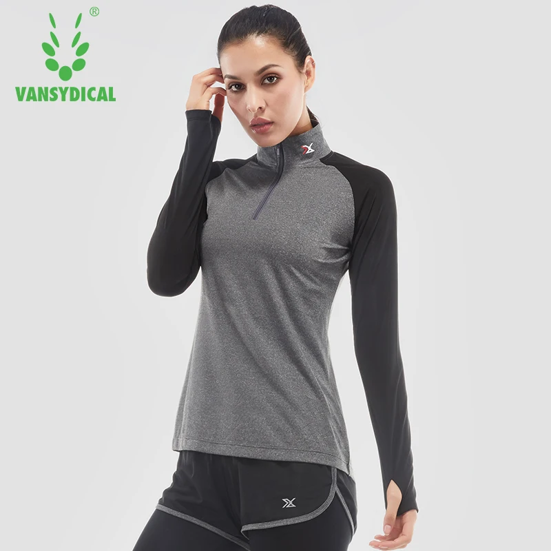 

Vansydical Спортивная Туника Женская осенне-зимняя эластичная Йога шкуры сухая плотная одежда полумолния сахар шампунь дышащие платья