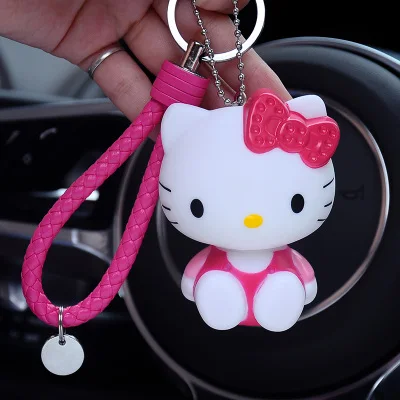 Милый мультяшный брелок hello kitty из кроличьего меха с помпонами, помпонами, брелок для женщин с кожаным ремешком, металлическое кольцо для ключей, цепочка для автомобильных сумок, брелок D35B - Цвет: 13