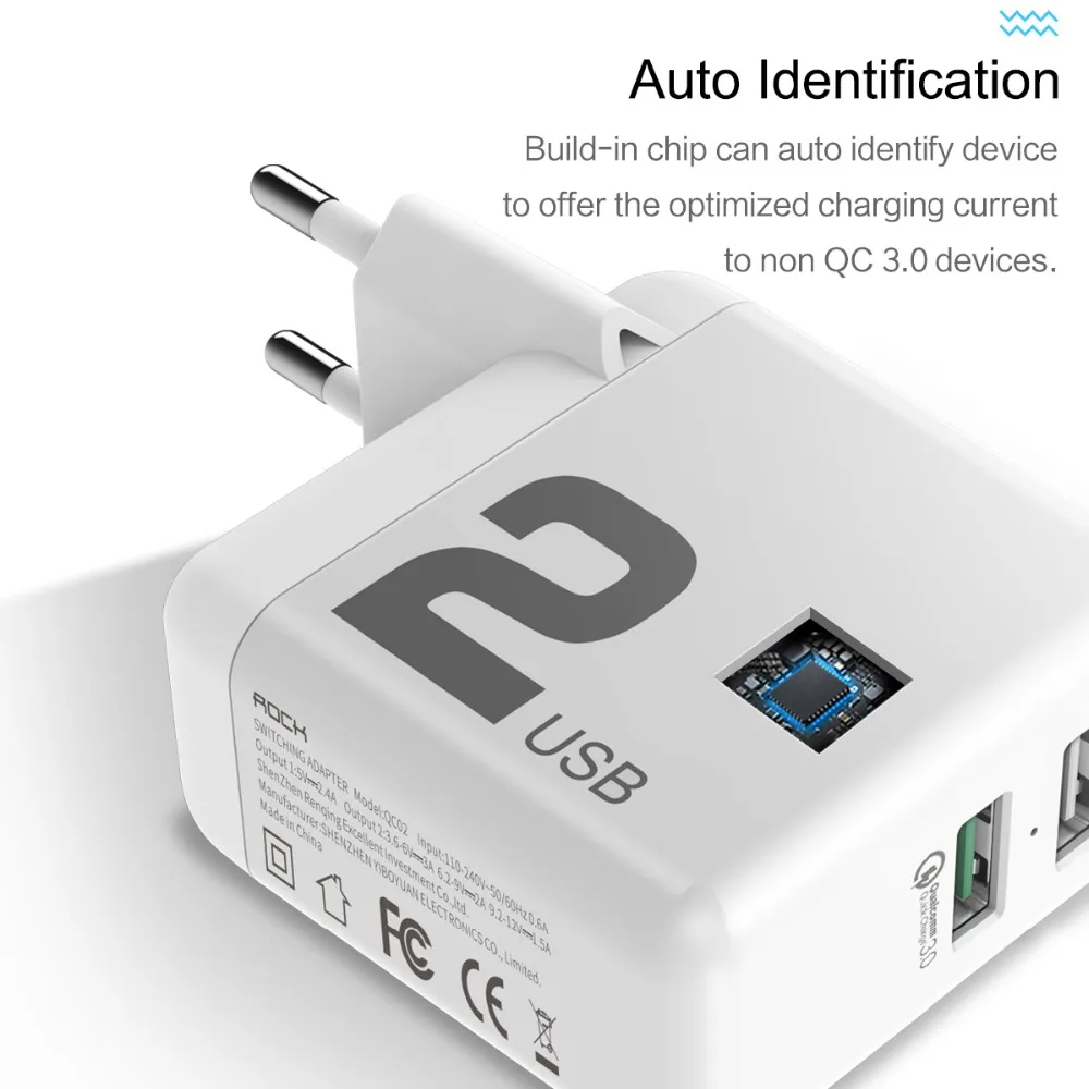 ROCK QC 3.0 Travel Charger for EU USB Wall FCP Quick Charge Adapter iPhone iPad Samsung | Мобильные телефоны и аксессуары
