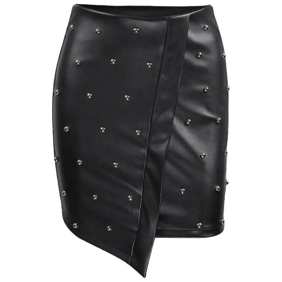 

PU leather short skirt women 2022 autumn black sexy mini skirt Rivet high waist pencil skirt