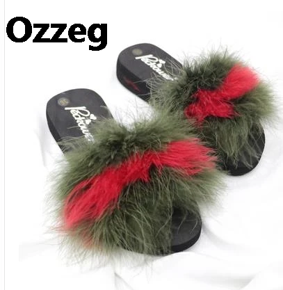 Шлепанцы женские для дома меховые мягкие тапочки из страусиного меха сланцы