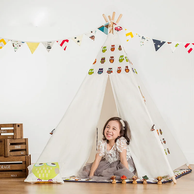 Вигвам детский с милым рисунком палатка из хлопчатобумажной холщовой ткани