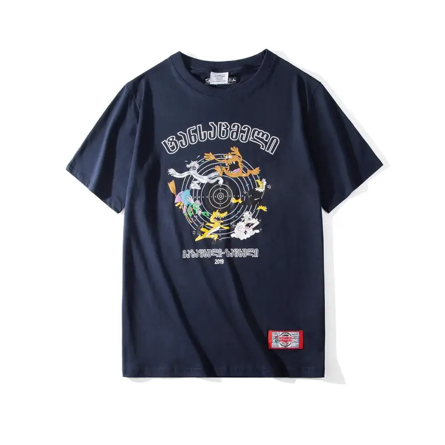 blue 19ss vetements, футболка с мультяшным принтом, для мужчин и женщин, с вышивкой, высокое качество, футболки, уличная одежда, хип-хоп, kanye west, Забавные футболки - Цвет: blue