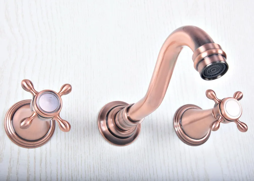 Античный красный медный латунный широкий настенный смеситель для ванны с 3