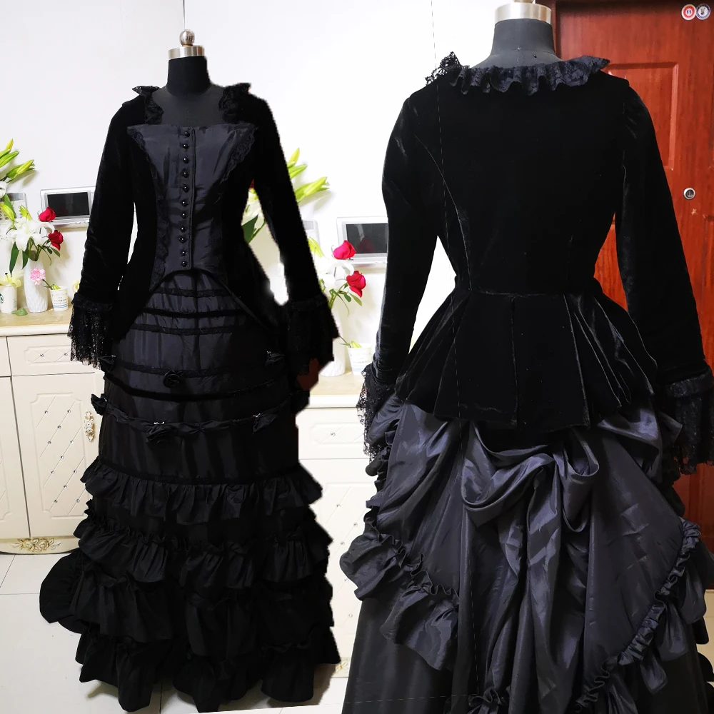 Новые черные винтажные костюмы 18-й дукер Ретро Средневековый Ренессанс
