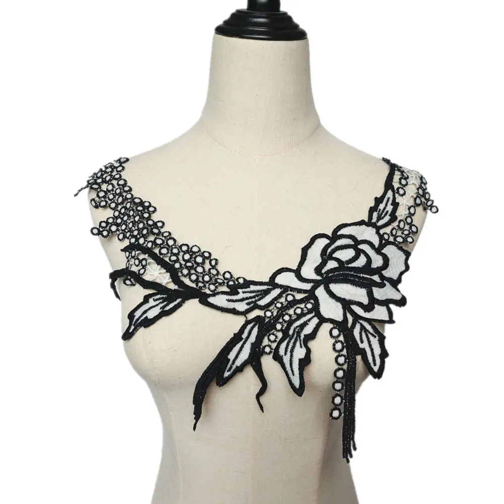 Черная искусственная аппликация вышитый воротник в горошек свадебное платье