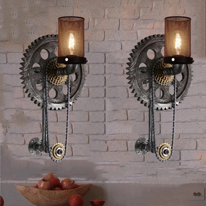 Винтажный настенный светильник Лофт с цепочкой шестерней бра для гостиной