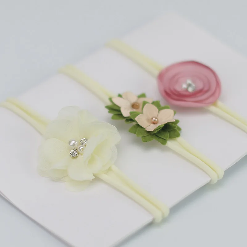 3 Pcs/Set Newborn Mix Style Pearl Rhinestone Flower Headband Child Girls Hair Bands Headwear Photography Props Accessories | Детская