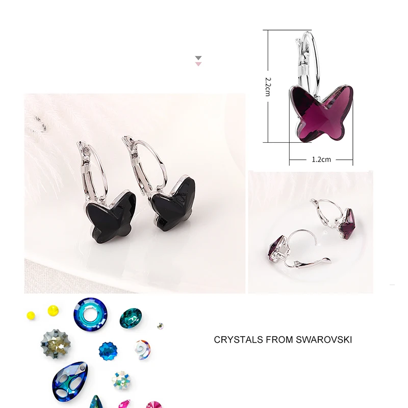 BAFFIN Crystals From Swarovski Trendy Korean Butterfly Drop Earrings For Women Party Silver Color Brincos Statement Jewelry Gift | Украшения