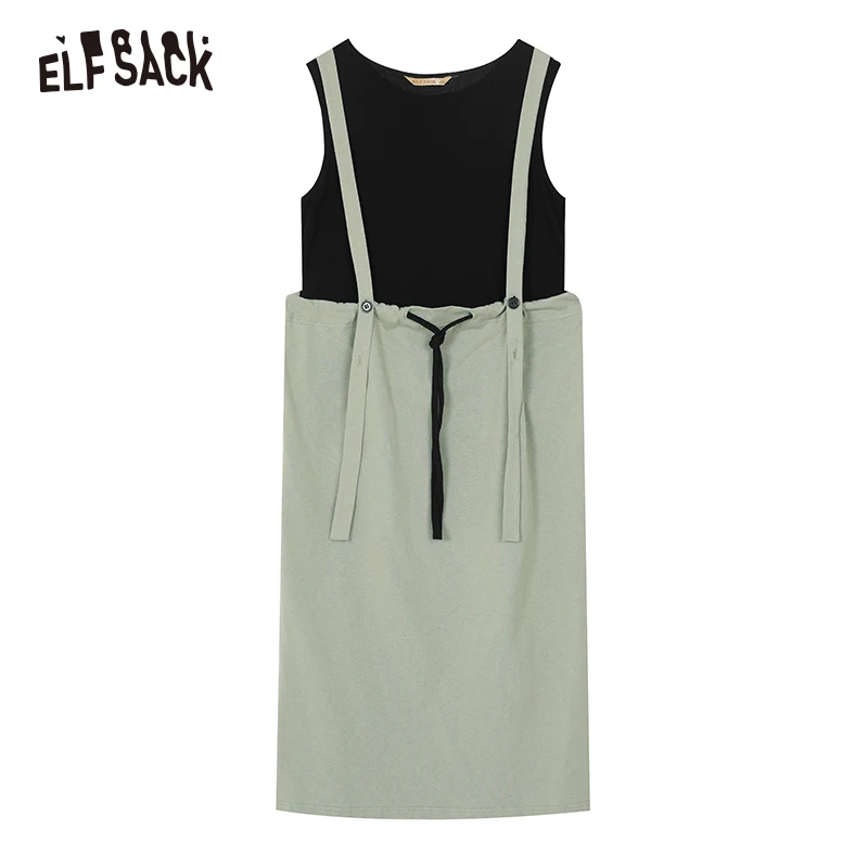 Женское свободное платье ELF SACK цвет хаки винтажное хлопчатобумажное с завязками