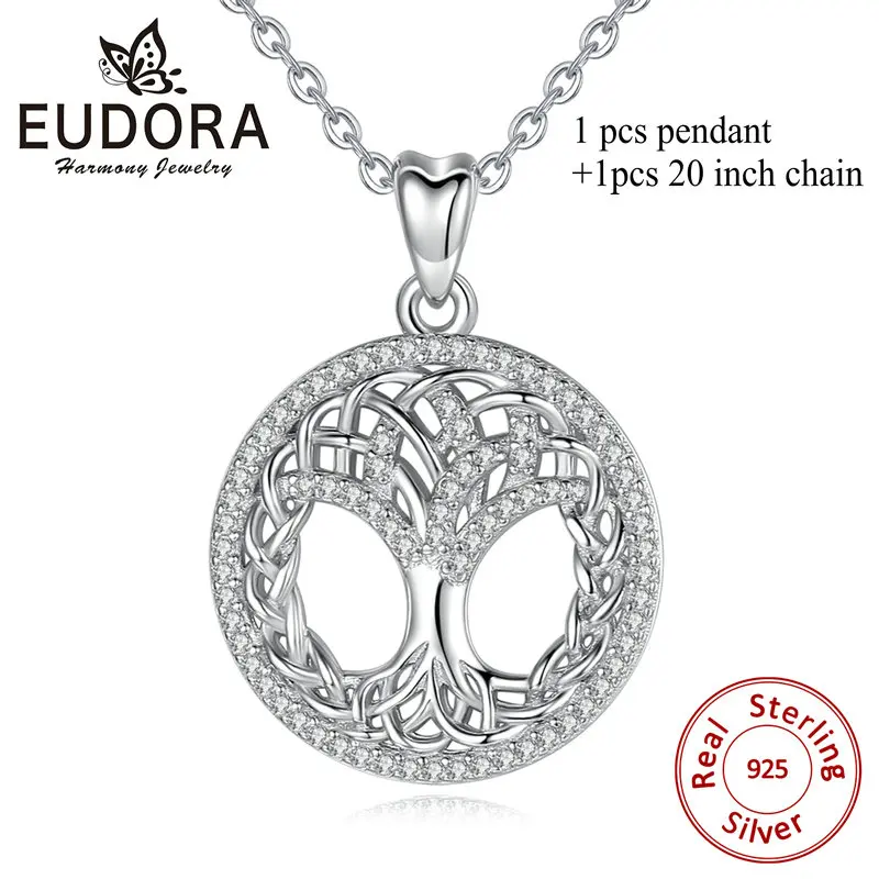 with 20 inch chain Юдора уникальное серебро дерево жизни Ожерелье Подвески удача кельтские узлы прозрачная Подвеска из фианита серебро 925 ювелирные изделия CYD425 - Окраска металла: with 20 inch chain