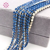 free shipping 5 yards super bright encryption light blue 2mm 4mm silver base rhinestones cup chaindiy clothing accessories