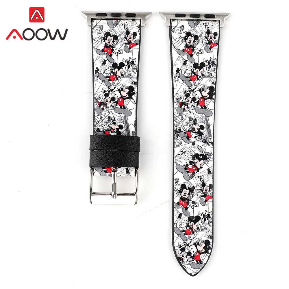 Style 4 Ремешок для часов из натуральной кожи для Apple Watch 4, 40 мм, 44 мм, 38 мм, 42 мм, браслет с принтом Микки Мауса, ремешок для iwatch 1, 2, 3 - Цвет ремешка: Style 4