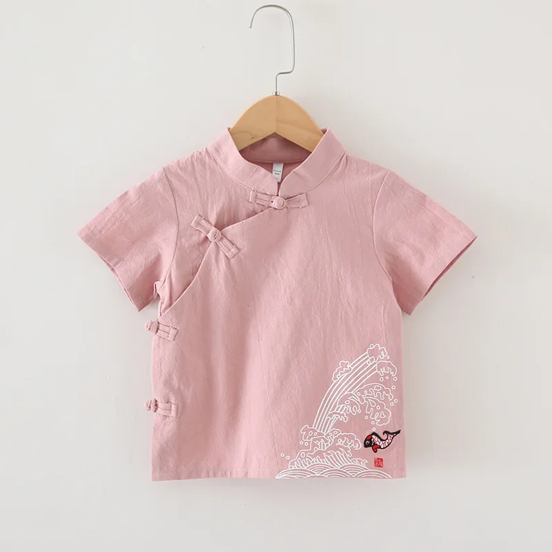 Children'S Traditional Kungfu Clothing Summer Boy Short Sleeve + Trousers Cotton And Linen Tang Sets Baby Chinese Outfit SL1039 |