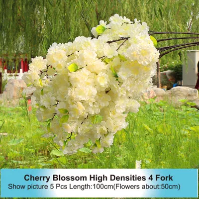 High 4 Fork High Densities 4 6 fork Fake Cherry Blossom Flower Branch Begonia Sakura Tree Stem for Event Wedding Tree Deco Artificial Decora - Цвет: High 4 Fork
