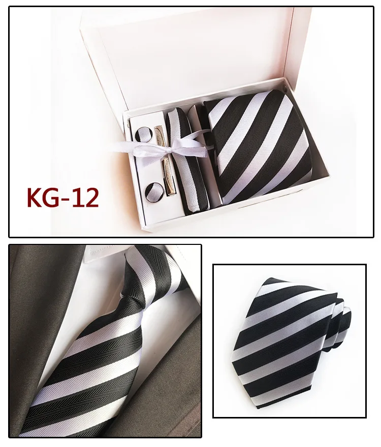 Новый модный мужской деловой комплект из галстука/зажима для галстука/запонок с принтом в клетку и полоску, Свадебный комплект с галстуком ... от AliExpress WW
