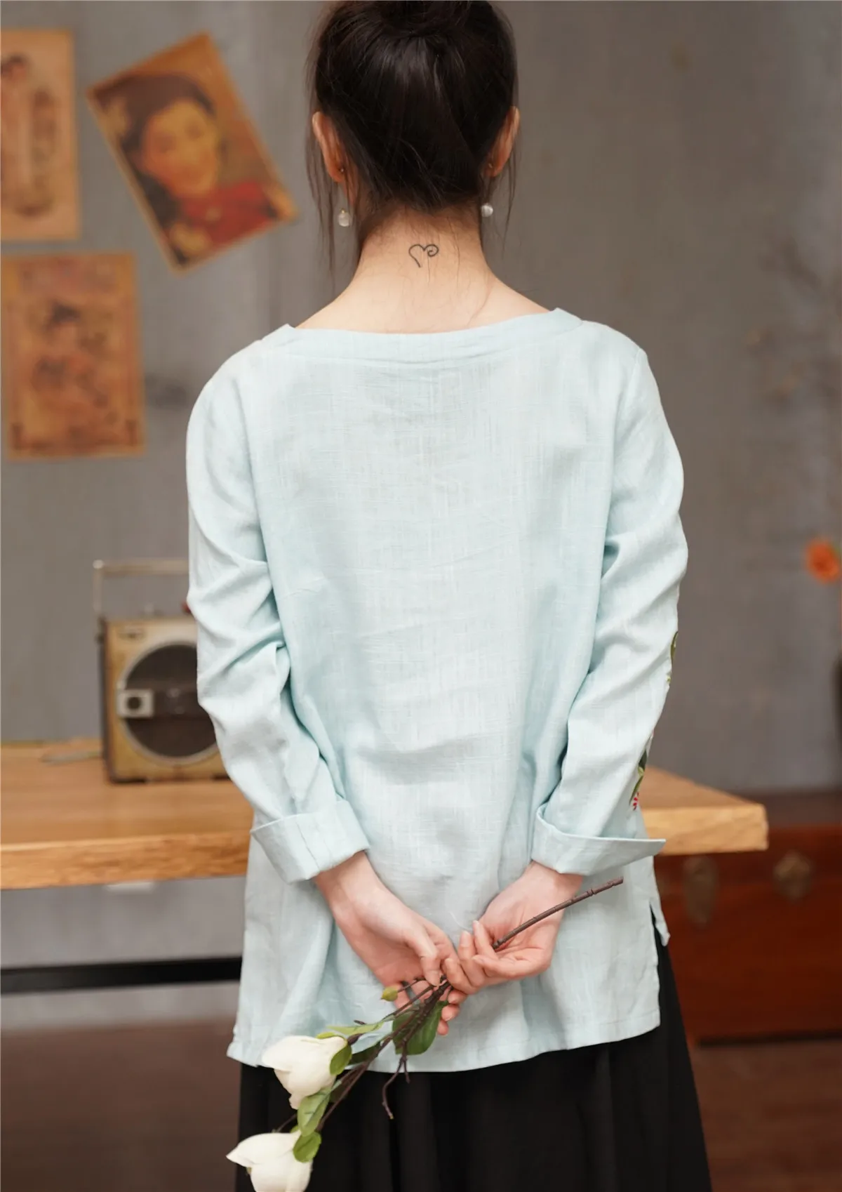 Шанхай история вышивка китайские блузки смесь льна хлопок Cheongsam рубашка Ципао национальная модная одежда 4 цвета
