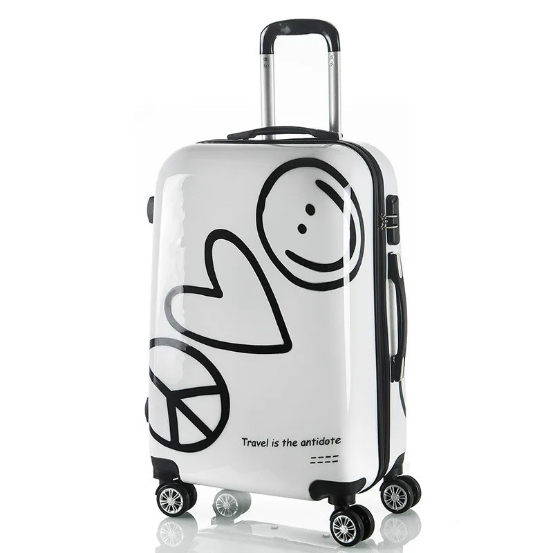 Rolling Luggage Spinner Cartoon Password Suitcase Wheels 20/24 Inch Women Carry on Trolley Travel Bag Luggage Suitcase LGX11 - Цвет: Smiling Face