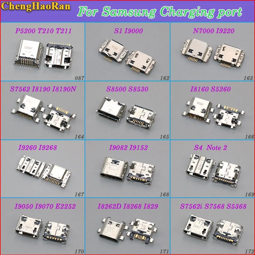 ChengHaoRan 2PCS New Micro USB Connector Port Charge Socket For Samsung Galaxy I9000 I9200 I9330 I9260 S1 S4 P5200 T211 NOTE 2