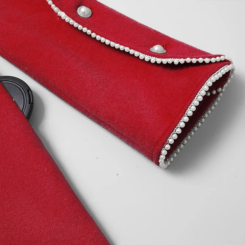 Vintage 2018 autumn winter fashion long outerwear ladies elegant Double breasted Belted wool coat cloak Red Woolen Blends AB115 | Женская