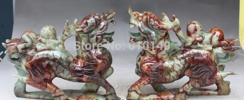SCY 7&quotChinese Jade Animal Dragon Pi Xiu Kylin Kirin Send TongZi Boy Girl Statue Pair | Дом и сад