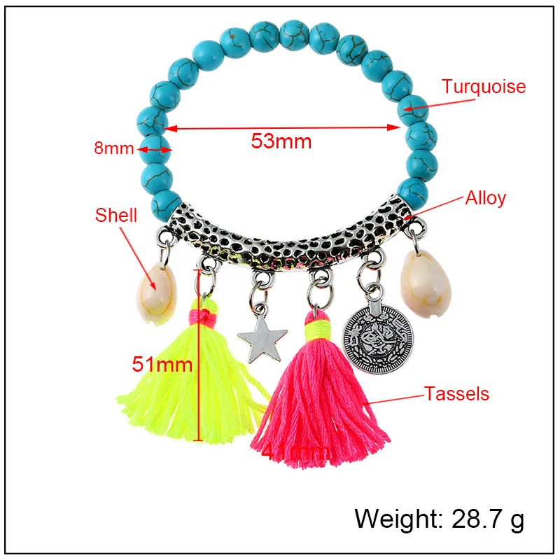 Богемный Браслет Boho Этнические винтажные браслеты с камнями и кисточками лучший