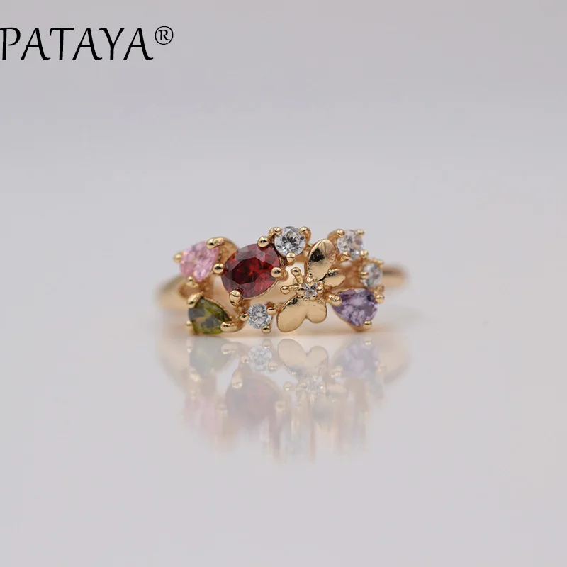 Женское кольцо из розового золота PATAYA разноцветное натурального циркония 585