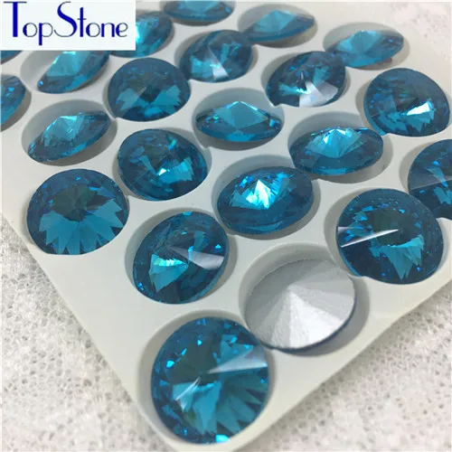 aquamarine TopStone все цвета 6,8, 10,12, 14,16, 18 мм RIVOLI Хрустальные заостренные с обратной стороны Стразы Круглый стеклянный кристалл необычный камень - Цвет: aquamarine